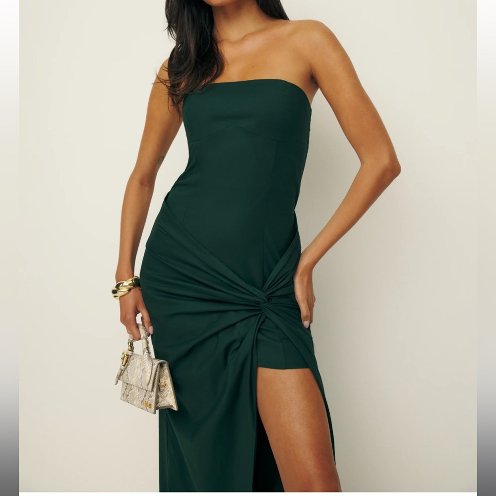 Reformation Kenzie dress in green.
